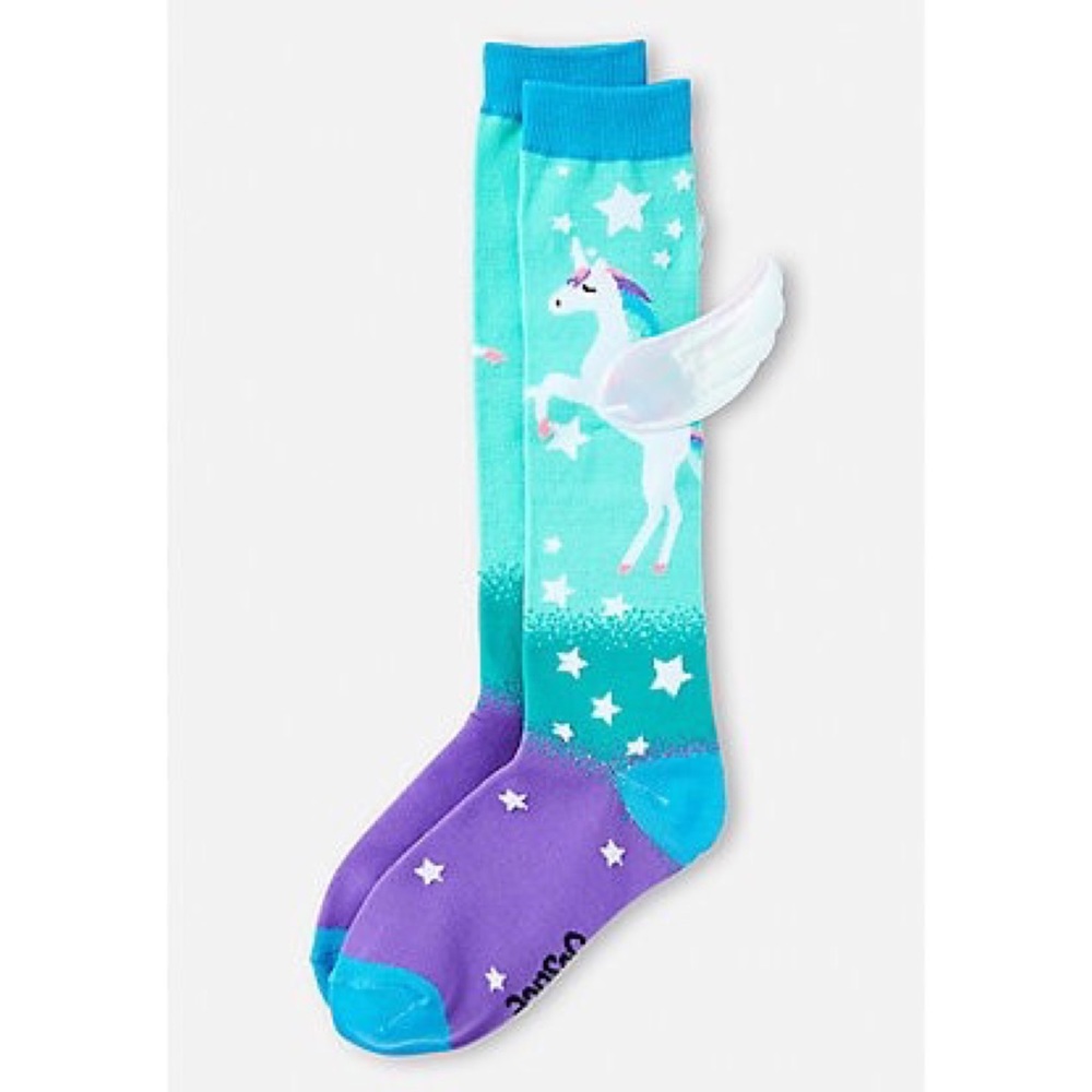 Girls Unicorn Knee High Socks With Wings - Picture 2 of 2